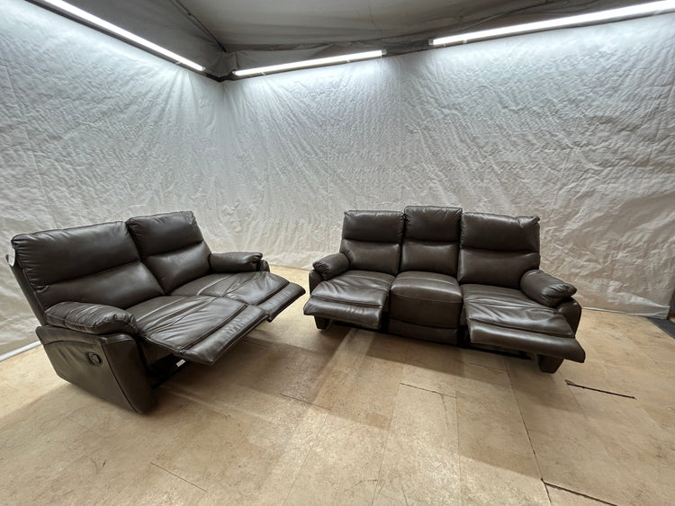Ex-Display Capri Brown Leather Manual Recliner 3 + 2 Seater Sofas