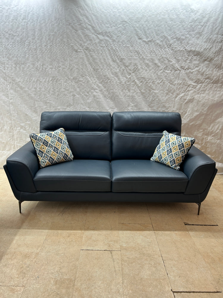 Ex-Display Vitalia Blue Leather 3 + 2 Seater Sofa Set