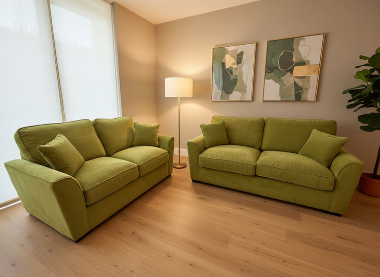 Ex-Display Fantasy Apple Green 3 + 2 Seater Fabric Sofas | EXAPP