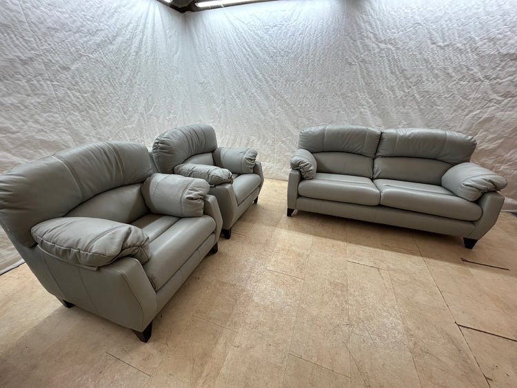 Ex-Display Austin Grey Leather 3 Seater + 2 Chairs Sofa Set | EXAUS