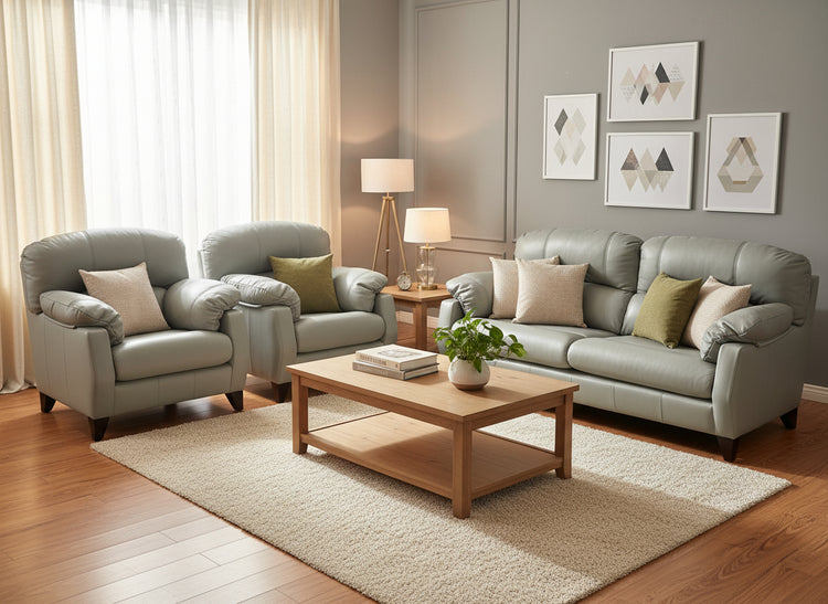 Ex-Display Austin Grey Leather 3 Seater + 2 Chairs Sofa Set | EXAUS