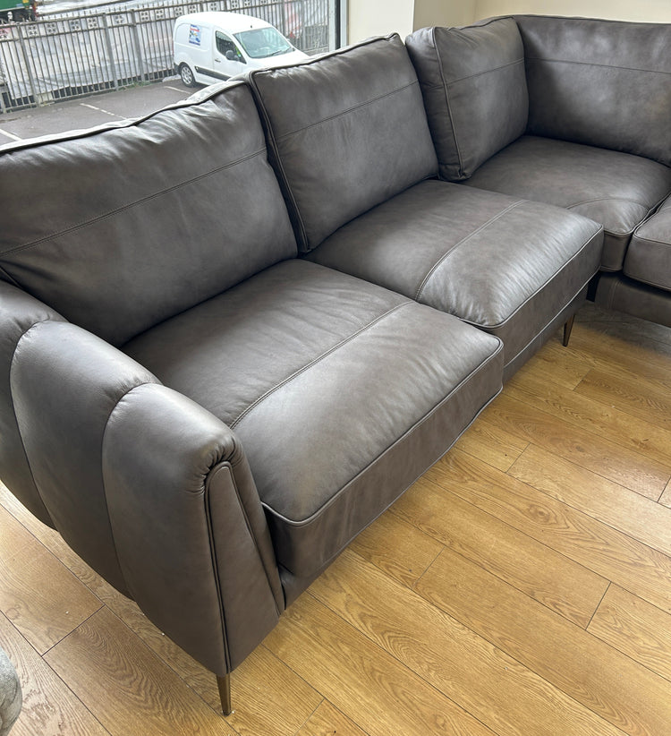 Ex-Display Harlow Grey Leather Large Corner Sofa