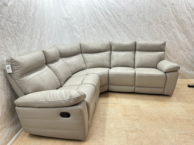 Ex-Display Positano Pale Grey Leather Manual Recliner Corner Sofa + Electric Chair