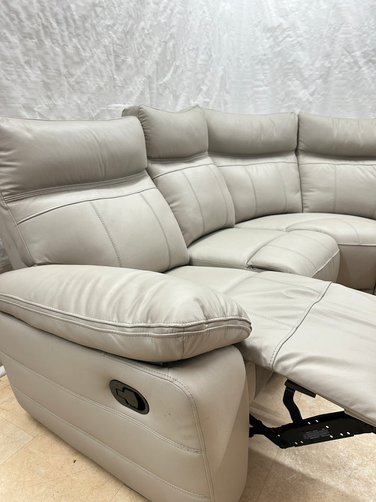 Ex-Display Positano Pale Grey Leather Manual Recliner Corner Sofa + Electric Chair