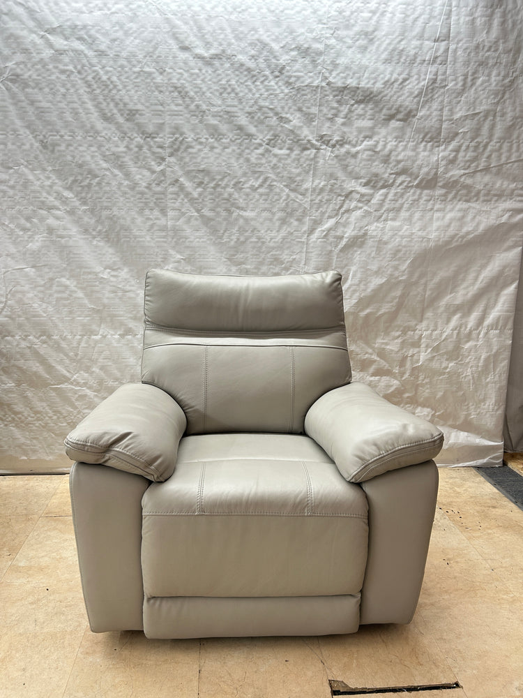 Ex-Display Positano Pale Grey Leather Manual Recliner Corner Sofa + Electric Chair