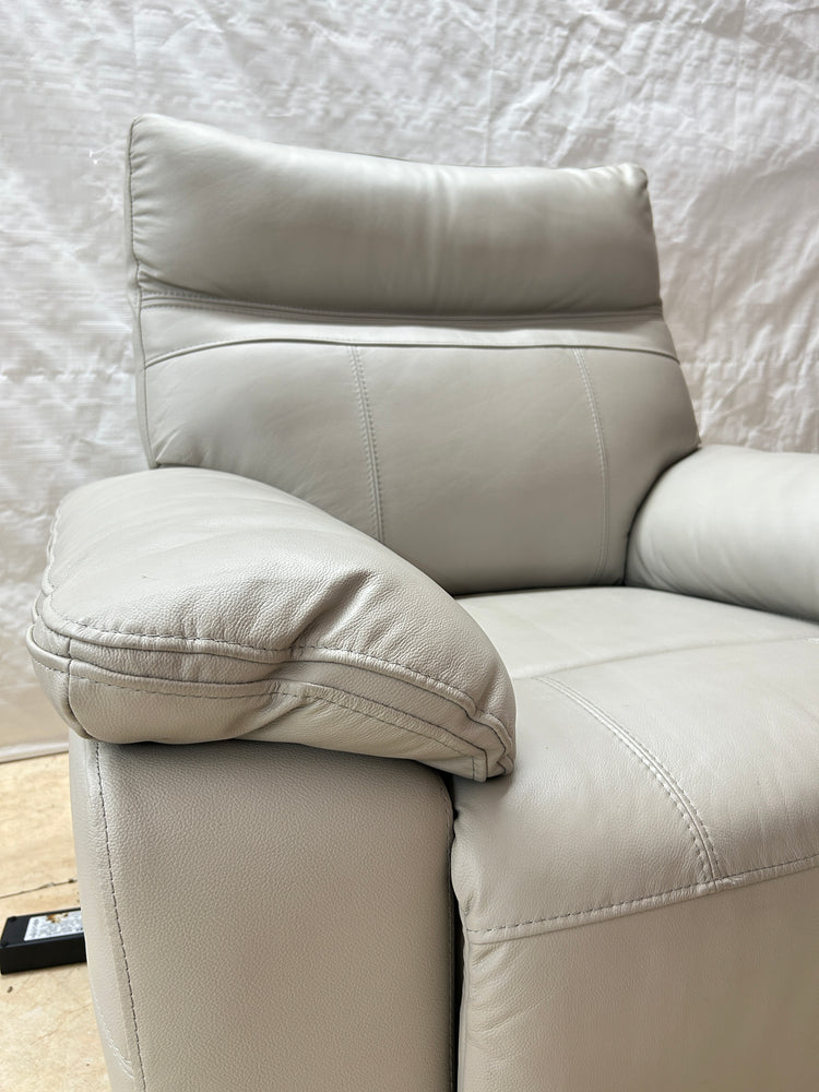 Ex-Display Positano Pale Grey Leather Manual Recliner Corner Sofa + Electric Chair