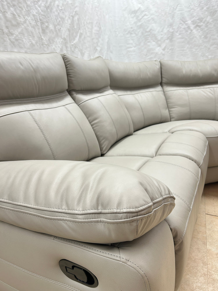Ex-Display Positano Pale Grey Leather Manual Recliner Corner Sofa + Electric Chair