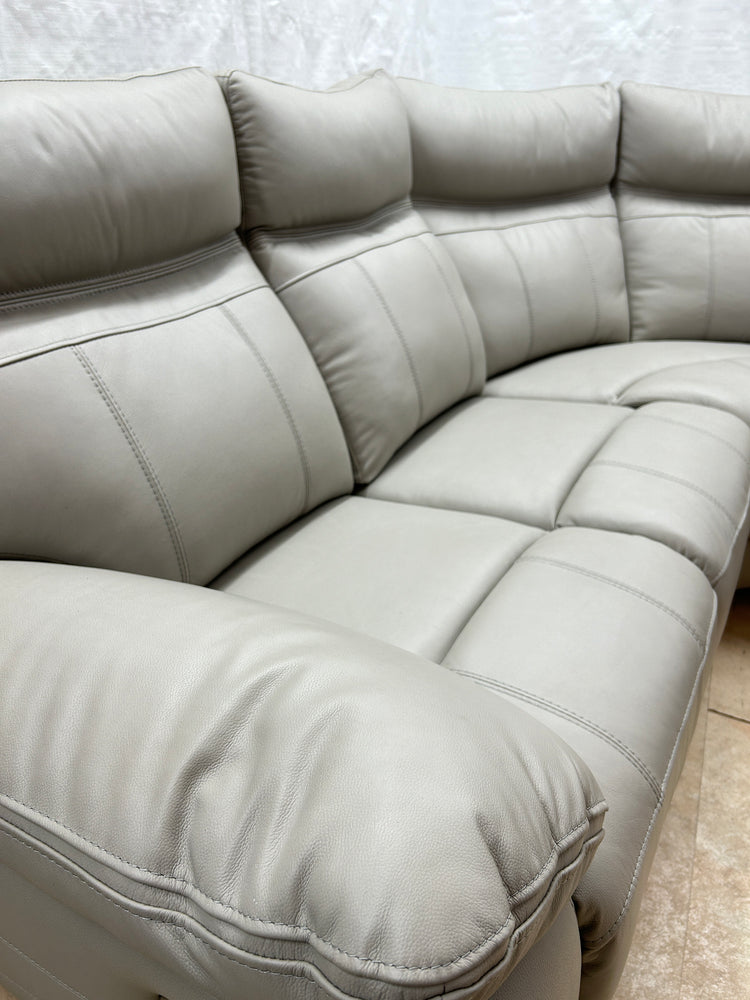 Ex-Display Positano Pale Grey Leather Manual Recliner Corner Sofa + Electric Chair
