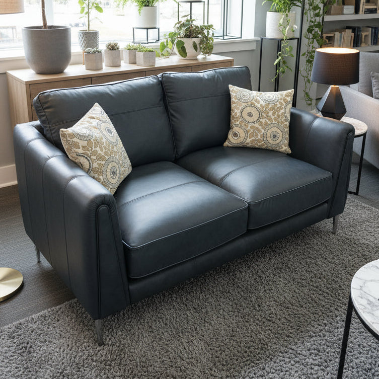 Ex-Display Harlow Navy Leather 2 Seater Sofa