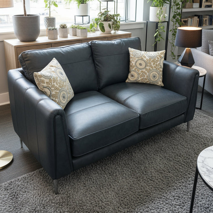 Ex-Display Harlow Navy Leather 2 Seater Sofa | Buoyant Upholstery