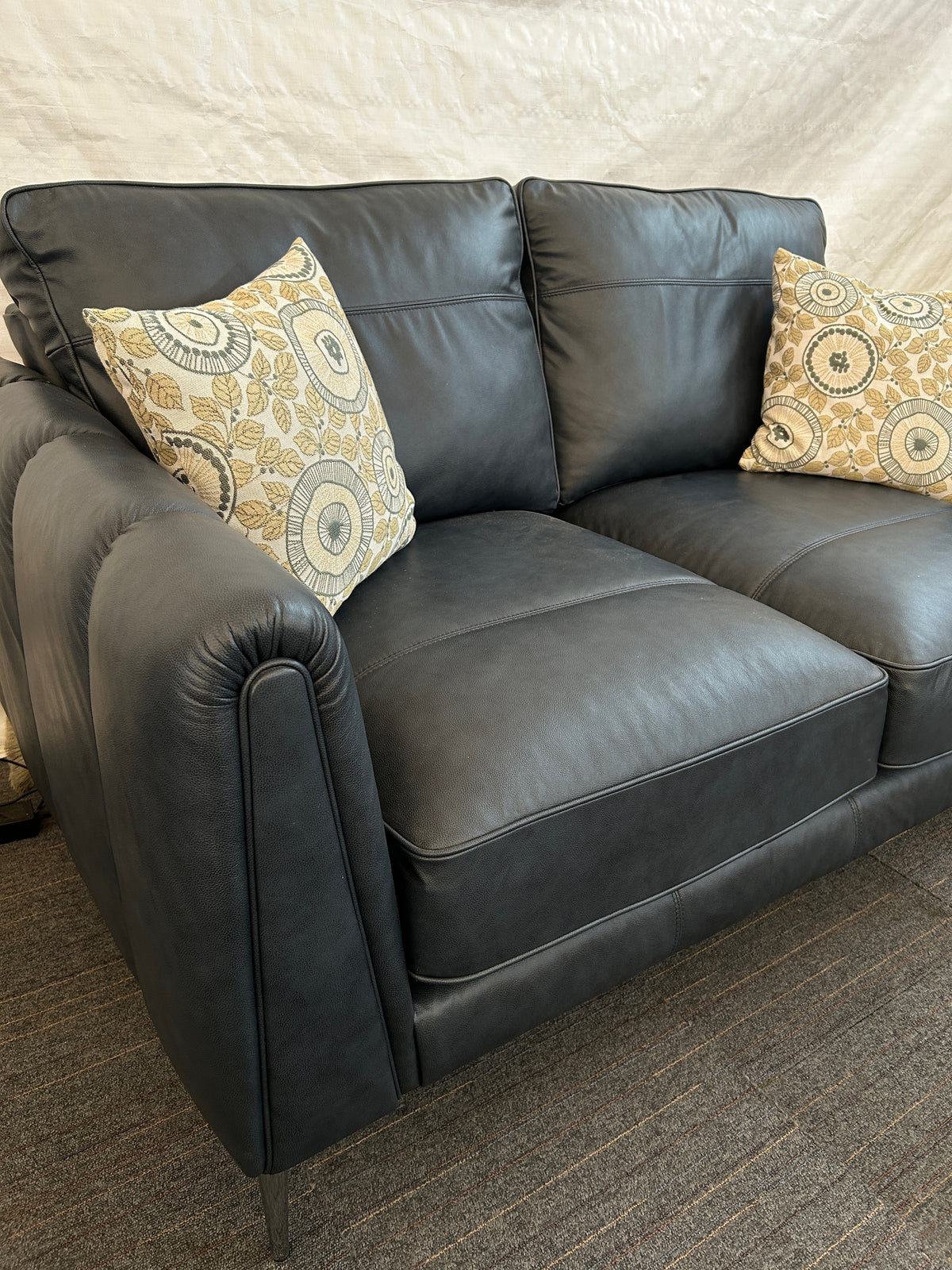 Ex-Display Harlow Navy Leather 2 Seater Sofa