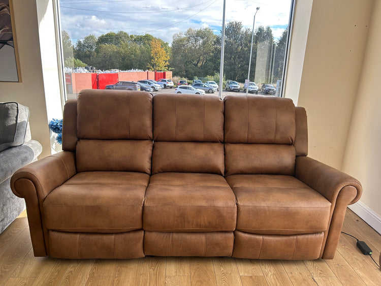 Ex-Display Aylsham Electric Recliners Brown Leather 3 seater + 2 Chair Sofa Set