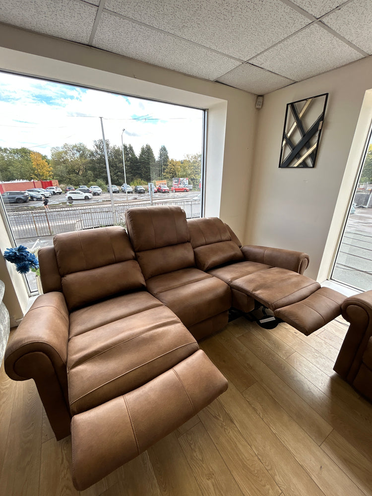 Ex-Display Aylsham Electric Recliners Brown Leather 3 seater + 2 Chair Sofa Set