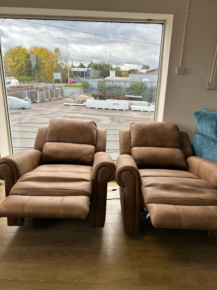 Ex-Display Aylsham Electric Recliners Brown Leather 3 seater + 2 Chair Sofa Set