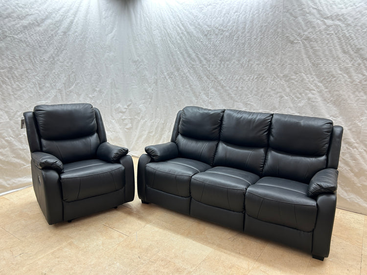 Ex-Display Palermo Static 3 Seater + Manual Recliner Leather Chair
