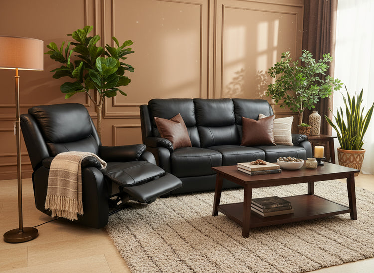 Ex-Display Palermo Static 3 Seater + Manual Recliner Leather Chair