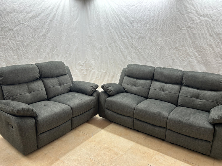 Ex-Display Boston Grey Fabric 3 + 2 Manual Recliner Sofa Set