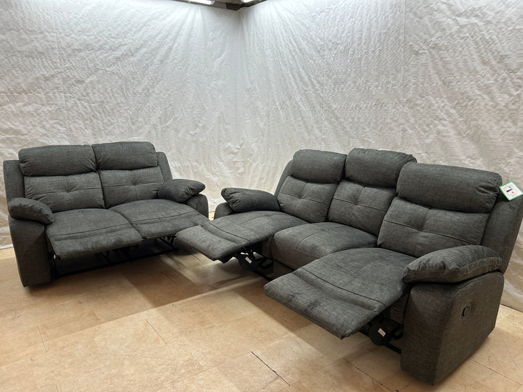 Ex-Display Boston Grey Fabric 3 + 2 Manual Recliner Sofa Set