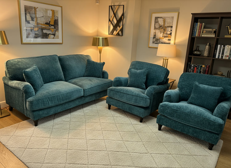 Ex-Display Mahid Bottle Green Fabric 3 Seater Sofa + 2 Chair