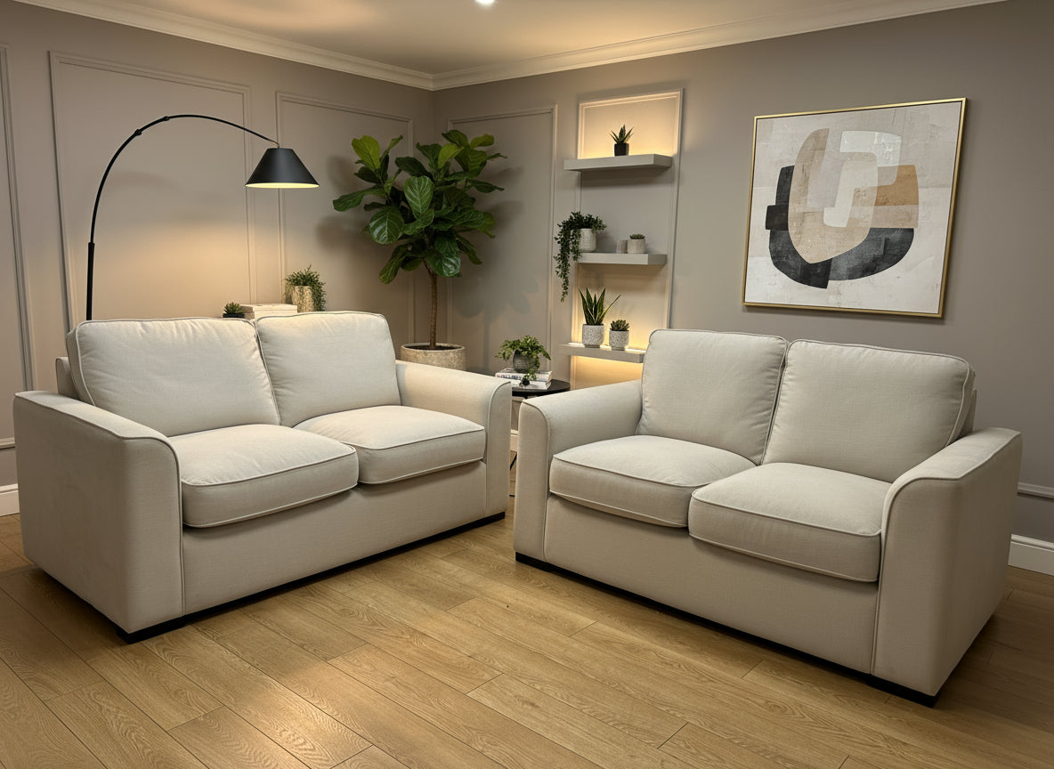 Ex-Display Rio White Linen-Style 2 + 2 Seater Sofa Set (Damaged)