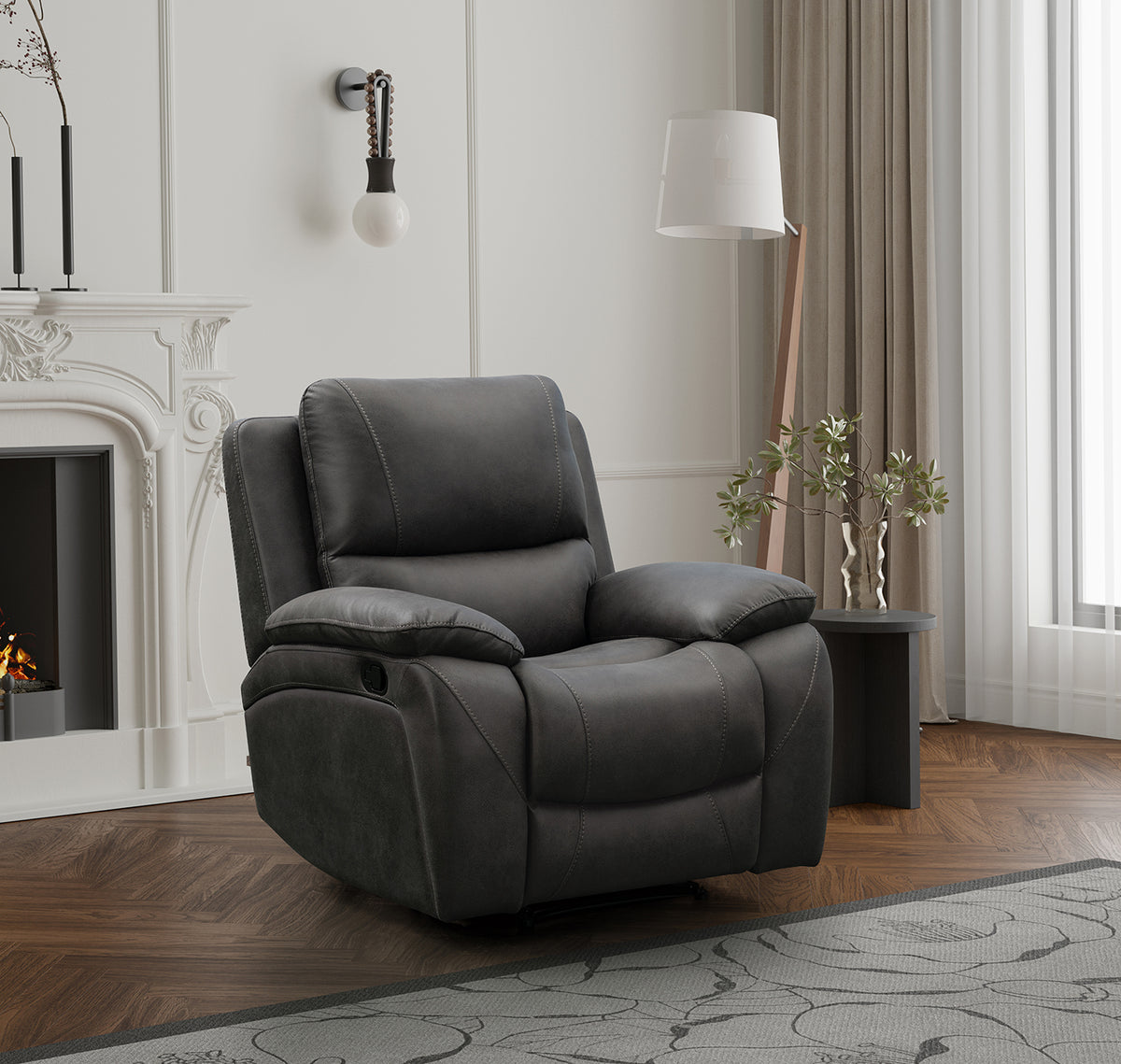 Isobella Fabric Manual Recliner Sofa Collection, Charcoal or Grey