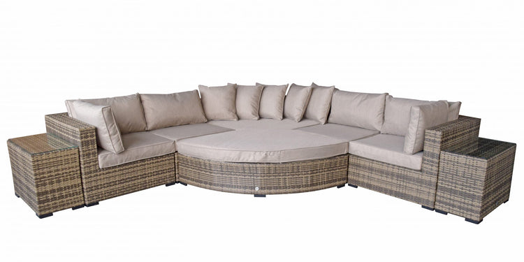 Jessica Brown Rattan Modular Garden Corner Sofa with End Tables & Footstool | Signature Weave