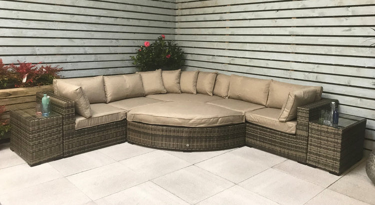 Jessica Brown Rattan Modular Garden Corner Sofa with End Tables & Footstool | Signature Weave