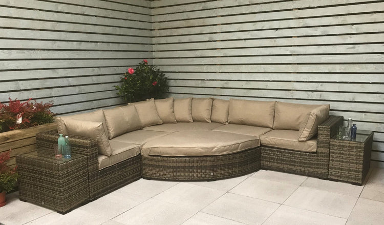 Jessica Brown Rattan Modular Garden Corner Sofa with End Tables & Footstool | Signature Weave