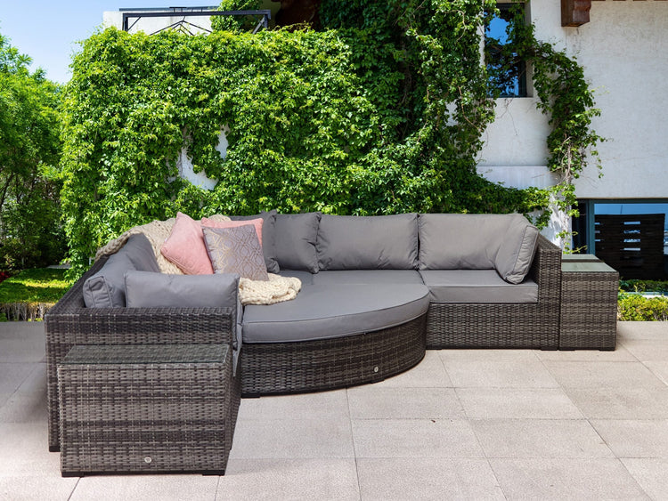 Jessica Grey Rattan Modular Garden Corner Sofa with End Tables & Footstool | Signature Weave