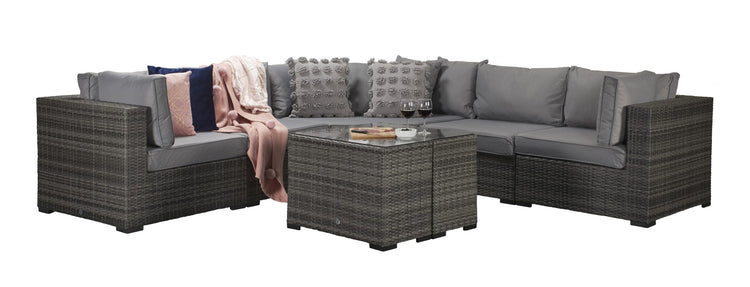 Jessica Grey Rattan Modular Garden Corner Sofa with End Tables & Footstool | Signature Weave