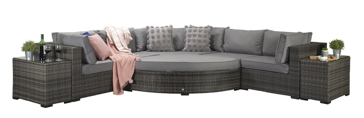 Jessica Grey Rattan Modular Garden Corner Sofa with End Tables & Footstool | Signature Weave