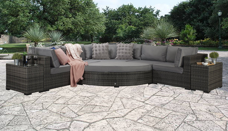 Jessica Grey Rattan Modular Garden Corner Sofa with End Tables & Footstool | Signature Weave