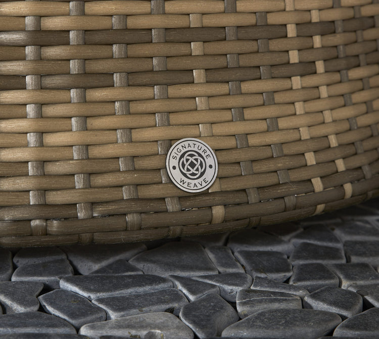 Juliet Brown Rattan Half Moon Garden Sofa Set with Side Tables & Round Coffee Table | Signature Weave