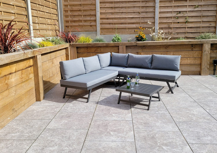 Kimmie Rattan Garden Corner Sofa with Lift-Up Headrest & Coffee Table | Signature Weave