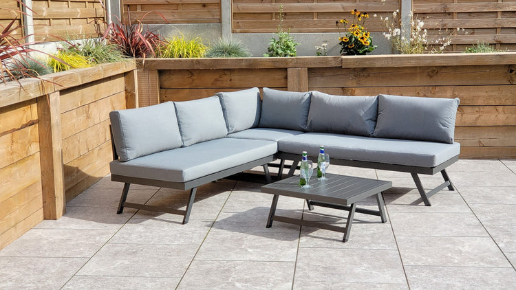 Kimmie Rattan Garden Corner Sofa with Lift-Up Headrest & Coffee Table | Signature Weave