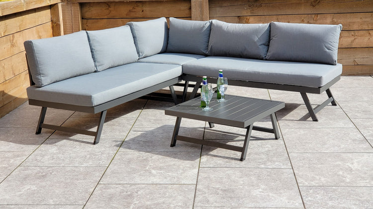 Kimmie Rattan Garden Corner Sofa with Lift-Up Headrest & Coffee Table | Signature Weave