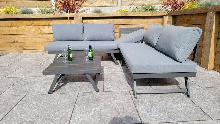 Kimmie Rattan Garden Corner Sofa with Lift-Up Headrest & Coffee Table | Signature Weave