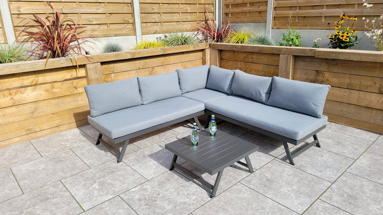 Kimmie Rattan Garden Corner Sofa with Lift-Up Headrest & Coffee Table | Signature Weave