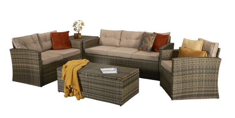 Holly Brown Rattan High Back 5 Piece Garden Sofa Set with Cushion Box | Signature Weave