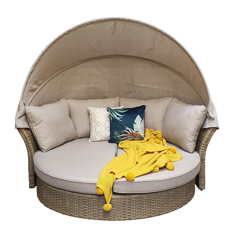 Lily Natural Rattan Modular Garden Daybed with Adjustable Sunroof Canopy | Signature Weave