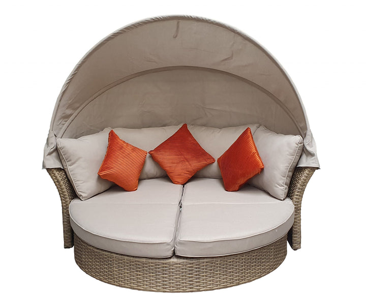 Lily Natural Rattan Modular Garden Daybed with Adjustable Sunroof Canopy | Signature Weave