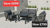 NEW Lizzie Garden Grey 2 Seater + 2 Chairs + Coffee Table Rope Weave Homeflair