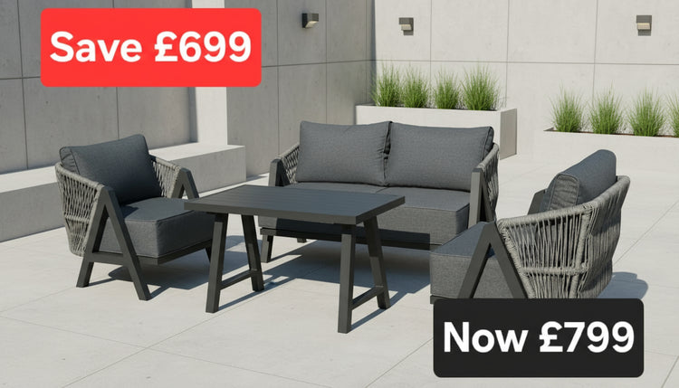 NEW Lizzie Garden Grey 2 Seater + 2 Chairs + Coffee Table Rope Weave Homeflair