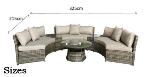 Juliet Brown Rattan Half Moon Garden Sofa Set with Side Tables & Round Coffee Table | Signature Weave