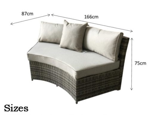 Juliet Brown Rattan Half Moon Garden Sofa Set with Side Tables & Round Coffee Table | Signature Weave