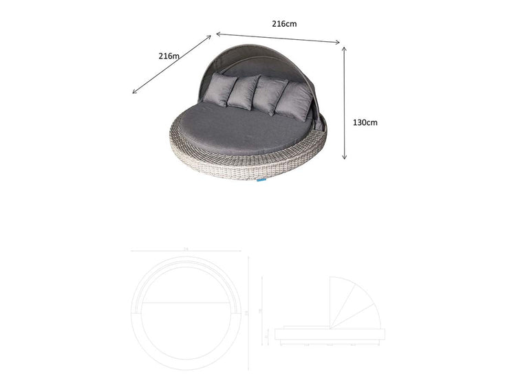 Madison Large Round Pale Grey Rattan Garden Daybed, 216cm | Signature Weave