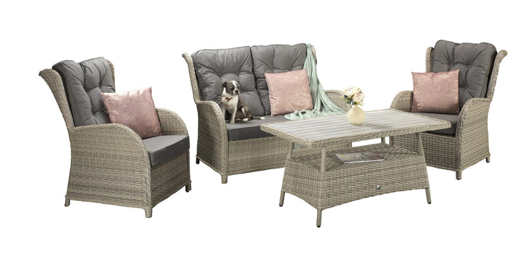 Meghan 4 Seater Grey Rattan Garden Sofa Set with Aluminium Supper Table | Signature Weave