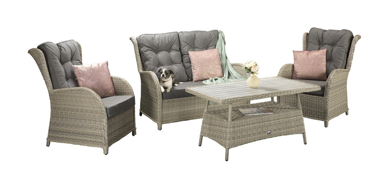 Meghan 4 Seater Grey Rattan Garden Sofa Set with Aluminium Supper Table | Signature Weave