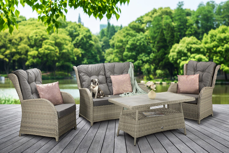 Meghan 4 Seater Grey Rattan Garden Sofa Set with Aluminium Supper Table | Signature Weave