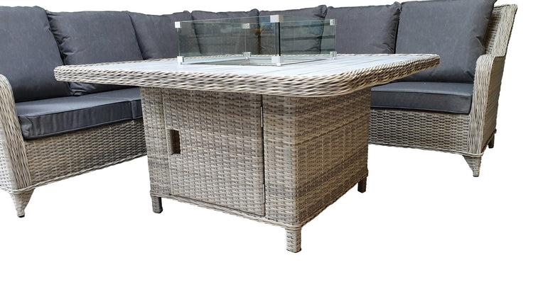 Meghan 7 Seater Rattan Corner Dining Sofa with Gas Fire Pit Table & 2 Bench Stools | Signature Weave